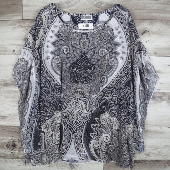 JM Collection* Women's Short Sleeve Boat Neck Pullover BOHO Blouse~ Size XL‎ - Picture 1 of 11
